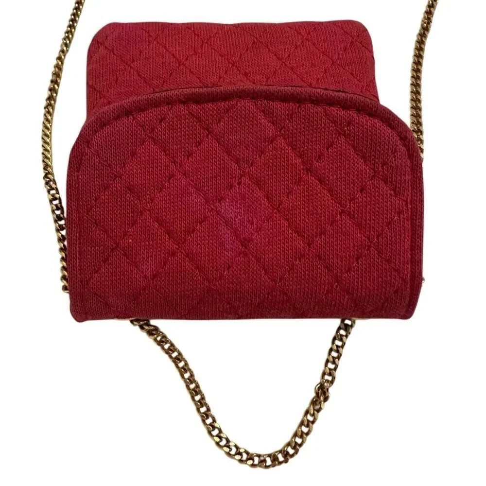 CHANEL Red Quilted Crossbody Bag with Gold Chain